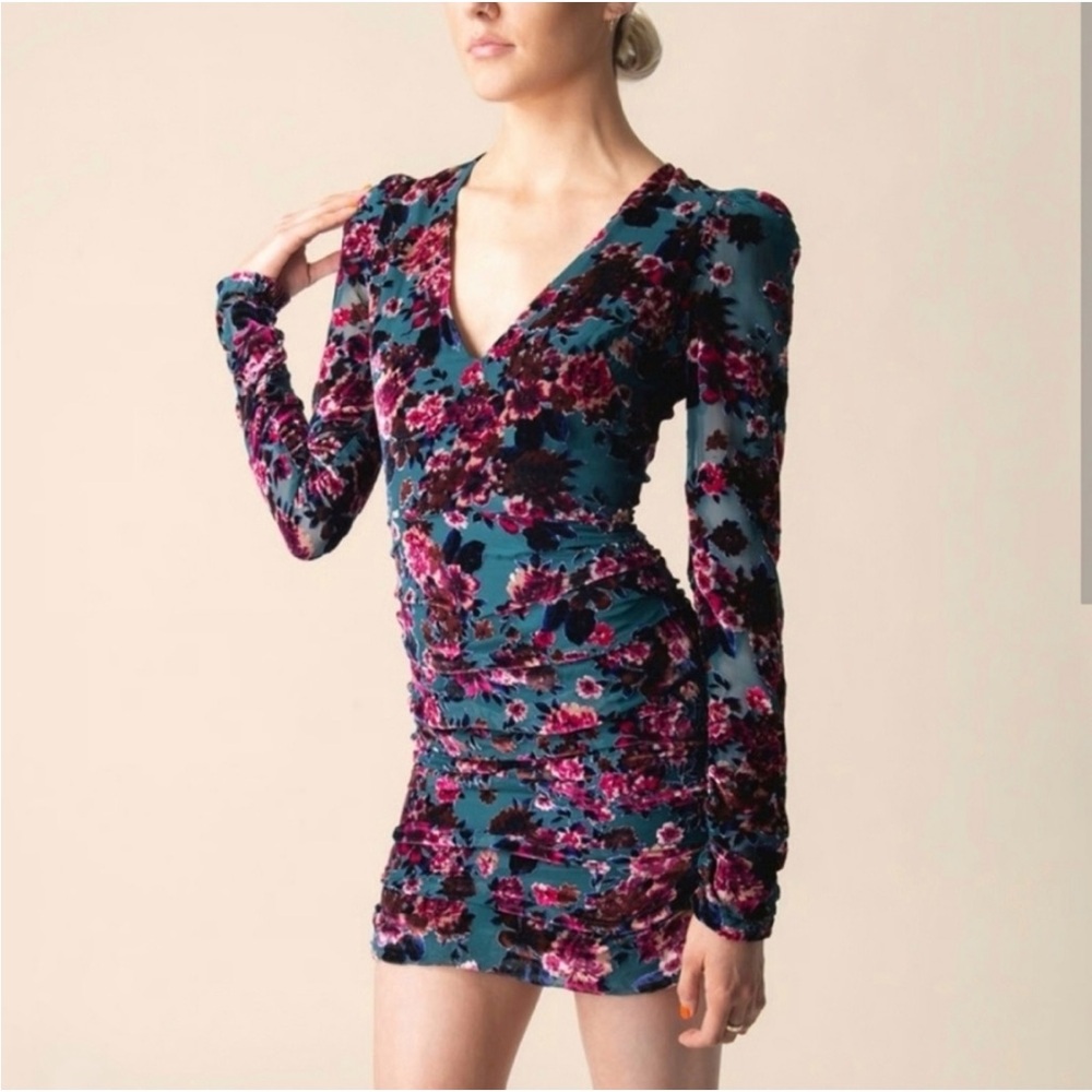 Ronny Kobo velvet floral mini dress medium